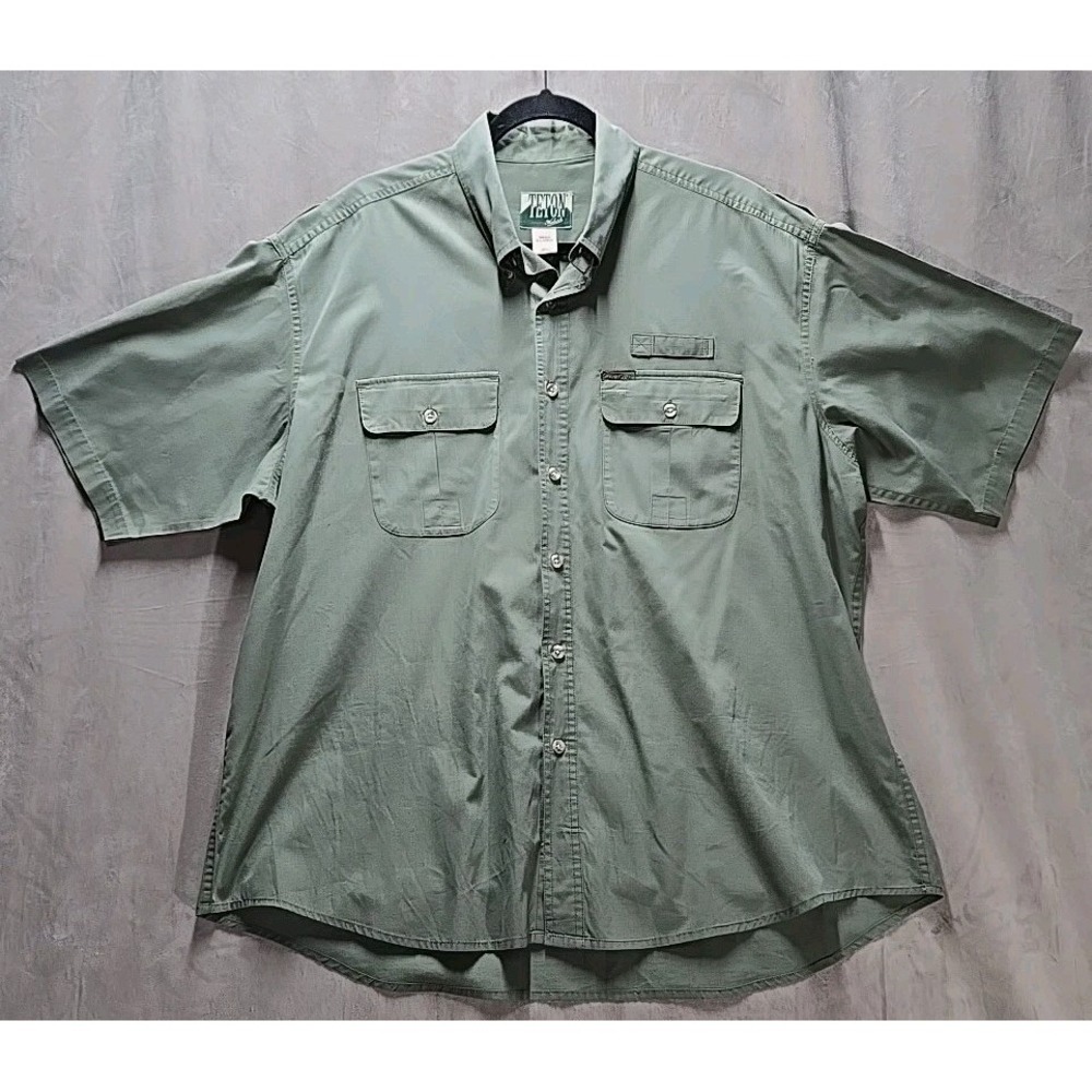 Vintage Teton Woolrich Mens XL Green Safari‎ Utility Pocket Poly Cotton